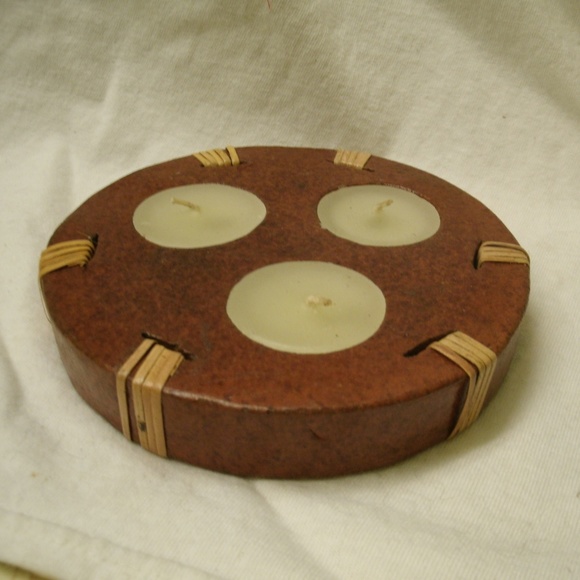 Pottery Triple Tealite Candle handmade in Bali - Picture 1 of 8